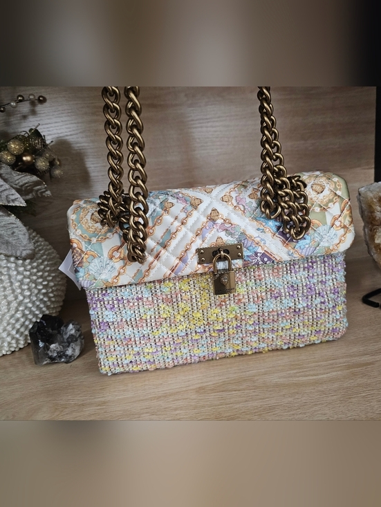 Kurt Geiger Handbags - Kurt Geiger London Brixton Mixed Media Tweed Shoulder Bag with Gold Chain.
